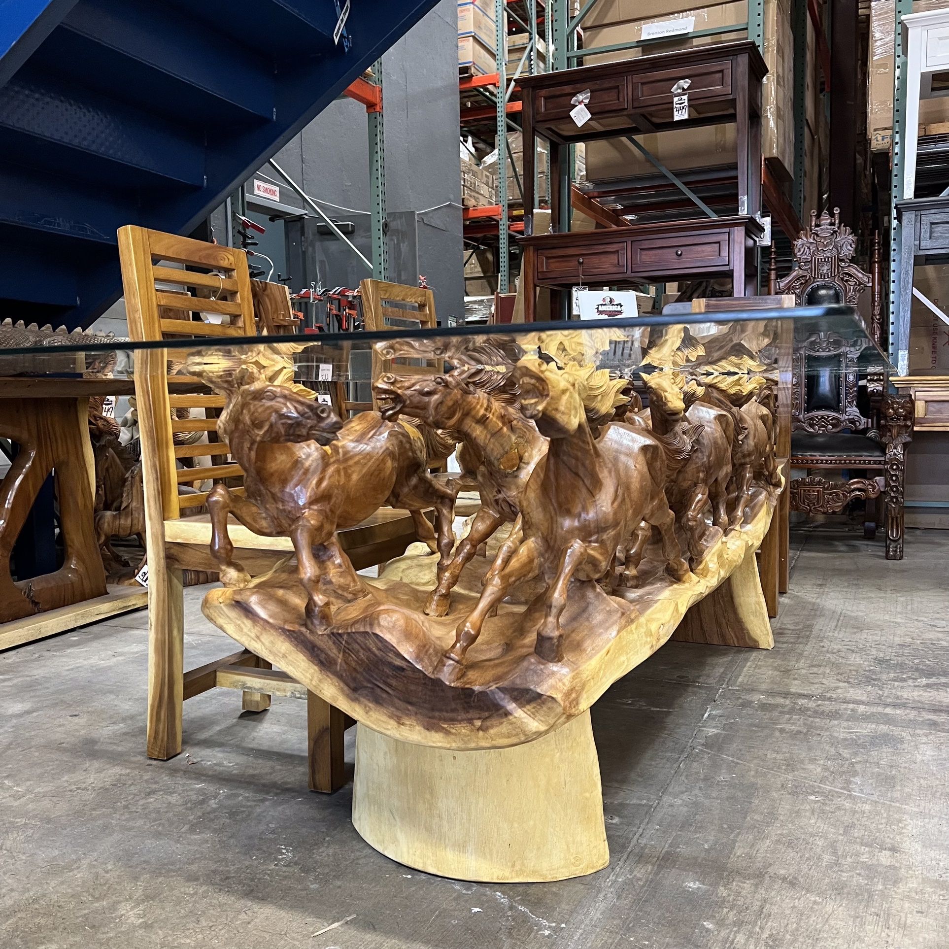 Hand Carved Wood Horse Dining Table
