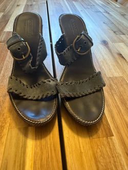 Coach blue/gray leather strap heels
