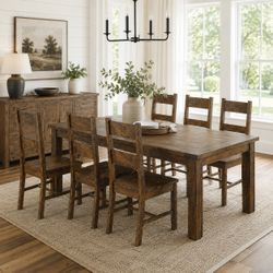 7 Piece Rustic Brown Dining Table Chairs Set Farmhouse Comedor Mesa Venta Sale