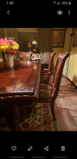 Solid oak 10' table 8 nice rune leather chairs Mathis brothers paid over 5000 great for office or a large dining Room Well sell for 1500 or best offer