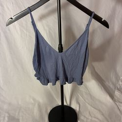 Ribbed Cropped V Neck Camisole with Ruffle Hem