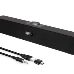 Computer Speakers, Wired USB Mini Sound Bar Speaker for PC Tablets Laptop MP3 Mac Air/Pro (USB-C to USB Adapter Included) (Black)