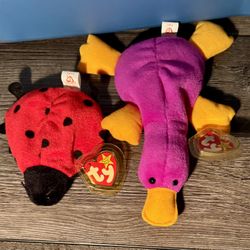 2 1993 Beanie Babies- Lucky The Ladybug & Pati The Platypus W/ Tags 