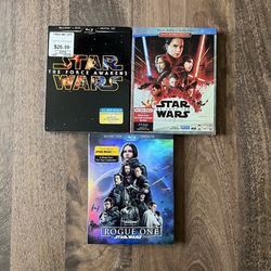 Star Wars: Rogue One, The Force Awakens & The Last Jedi Blu-Ray & DVD Movies