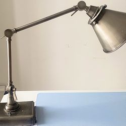 Moving Sale: Beautiful Pottery Barn 360 contemporary silver metal weighted desk/table lamp