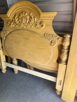 Ornate Carved Wood 4 poster bed