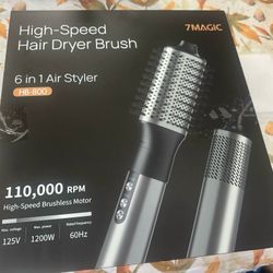 7MAGIC Hair Dryer Brush & 6 in 1 Hair Styler, Silver, 110 Volts, 1200 Watts, Ionic Technology, Fast Drying, Multi Styler for Straight, Wavy, Curly, an
