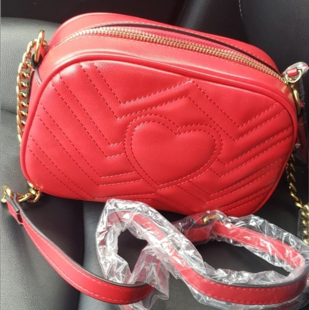 Red Leather Crossbody Messenger Shoulder Bag