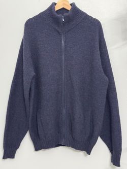 Vintage LL Bean Sweater Men XL Long Navy 100% Wool Full Zip Cardigan Grandpacore