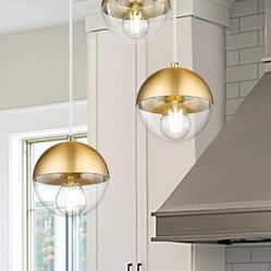 Gold Triple Glass Globe Chandelier – Modern Pendant Light