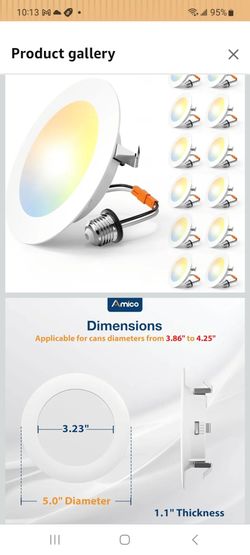 Amico Recessed Lighting 4 Inch, 12 Pack 5CCT Flat LED Can Lights, 2700K/3000K/4000K/5000K/6000K Selectable, 7W=60W, 700LM Brightness, Retrofit Install