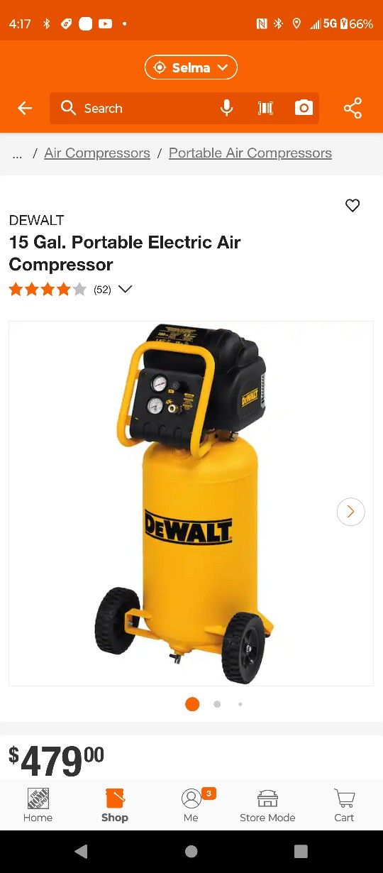 New DeWalt 15 Ga Portable Electric Compressor
