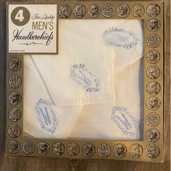 4men’s 16” square white handkerchiefs hankie monogrammed W