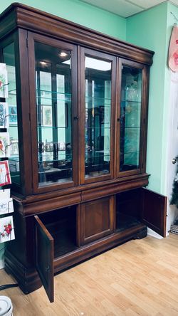 Dark Wood China Cabinet with Glass Doors