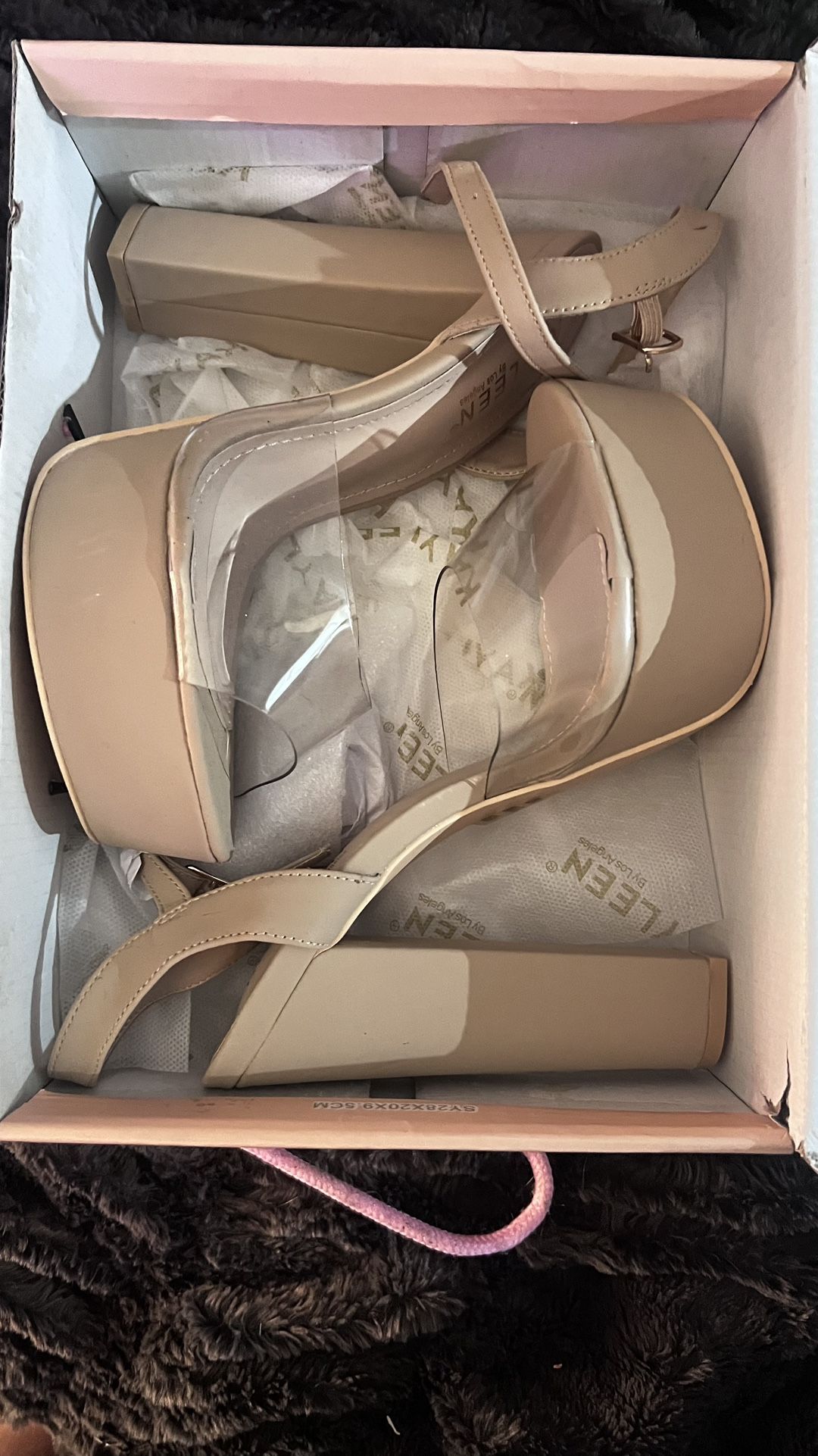 New tan heel with clear strap size 8