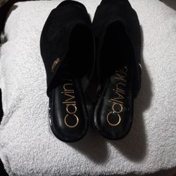 "CALVIN KLEIN" VELVET/PATENT OPEN TOE&HEEL SHOES (Sz. 11) ***NEW***