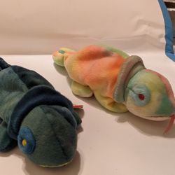Pair Of Beanie Babies Rainbow Chameleons
