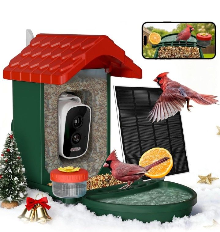 2-in-1 Smart Wild Bird Feeder & Bath with 4K HD Camera, AI Identification Solar Bird Feeder Watching Camera Night Vision