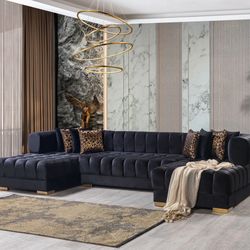 Ariana Black Velvet Double Chaise Sectional $2800