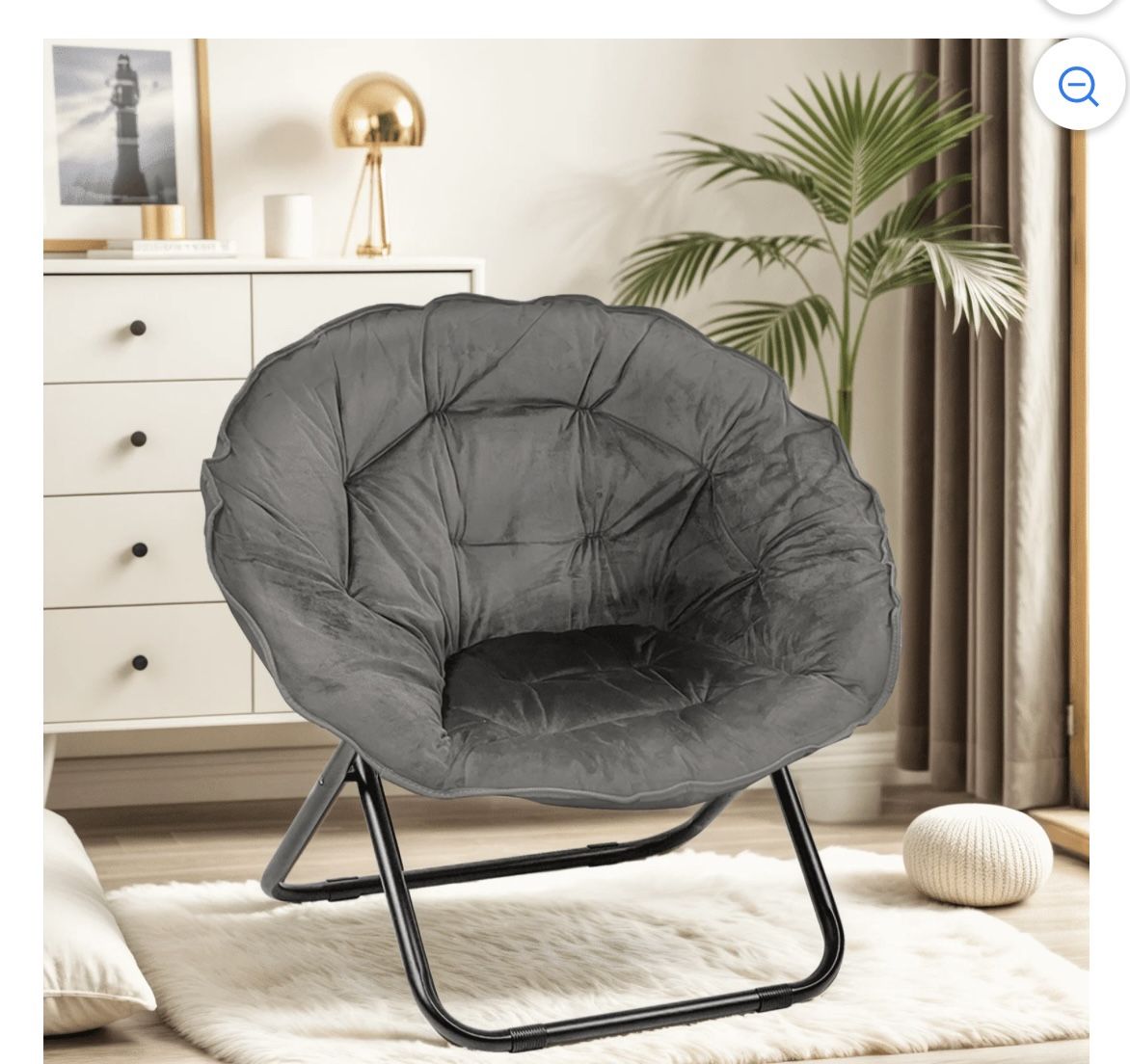 Gaildon Foldable Moon Saucer Chair with Mental Frame, Grey