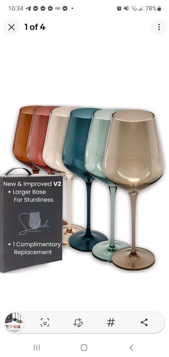 🔥 BRAND NEW Saludi V2 Colored Wine Glasses – Set of 6 (16.5oz) – Multi Color Seamless Luxury Stemware