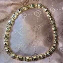 Rare Vintage Gold Over 925 Sterling Silver Multi Gemstone Necklace