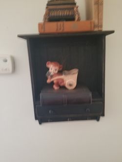 Wooden Black Shadowbox Shelf with drawer