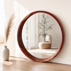 Large Wooden Round Boho Mirror