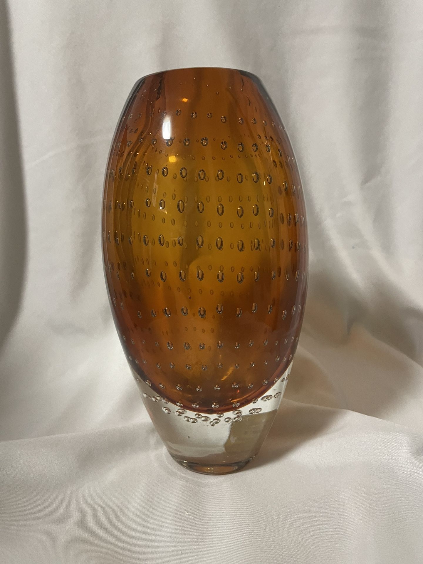 Murano Bullicante Amber Color Glass Vase