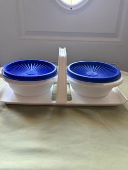 Vintage Tupperware Servalier Condiment Caddy Set - UNUSED New Old Stock Blue/White