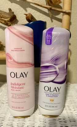 Olay Indulgent Moisture Body Wash, Wild Rose & Cherry OR Elderberry & Almond Cream. 20 FL OZ each.  NEW