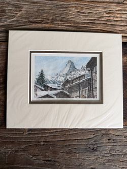 Watercolor numbered print by Matthew Fletcher-- Zermatt ~ Winter Kirch