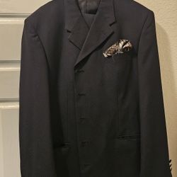 Carlo Cravalli Men’s Black Full Suit Jacket 46L Pants 40L 