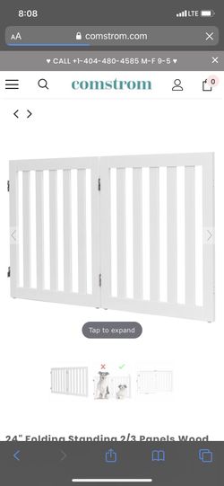 24” folding standing 2/3 panels wood pet fence -white
