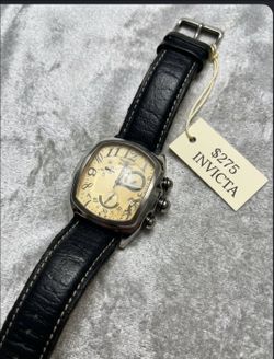 Invicta Chronograph Watch Black Leather Strap