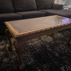 Vintage Table With Rattan 