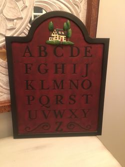 Schoolhouse with alphabet metal wall hanging.. made by Home Interiors. 21” h x 16” w