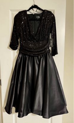 Sequin V-Neck 3/4 Sleeve Satin Skirt Dress size 10 women’s