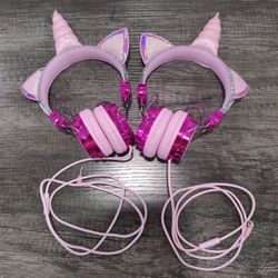 Kids Headphones Sparkly Pink Kitty Unicorn