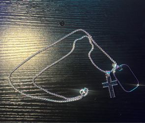 Ed Hardy Silver Double Pendant Necklace - Cross & Dog Tag Streetwear