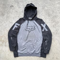 Vintage Y2K Distressed FOX RACING 2 Toned Pullover Hoodie Size XL