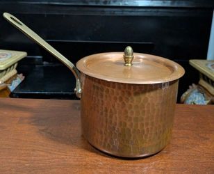 Vintage Williams Sonoma France hammered copper saucepan with a matching lid