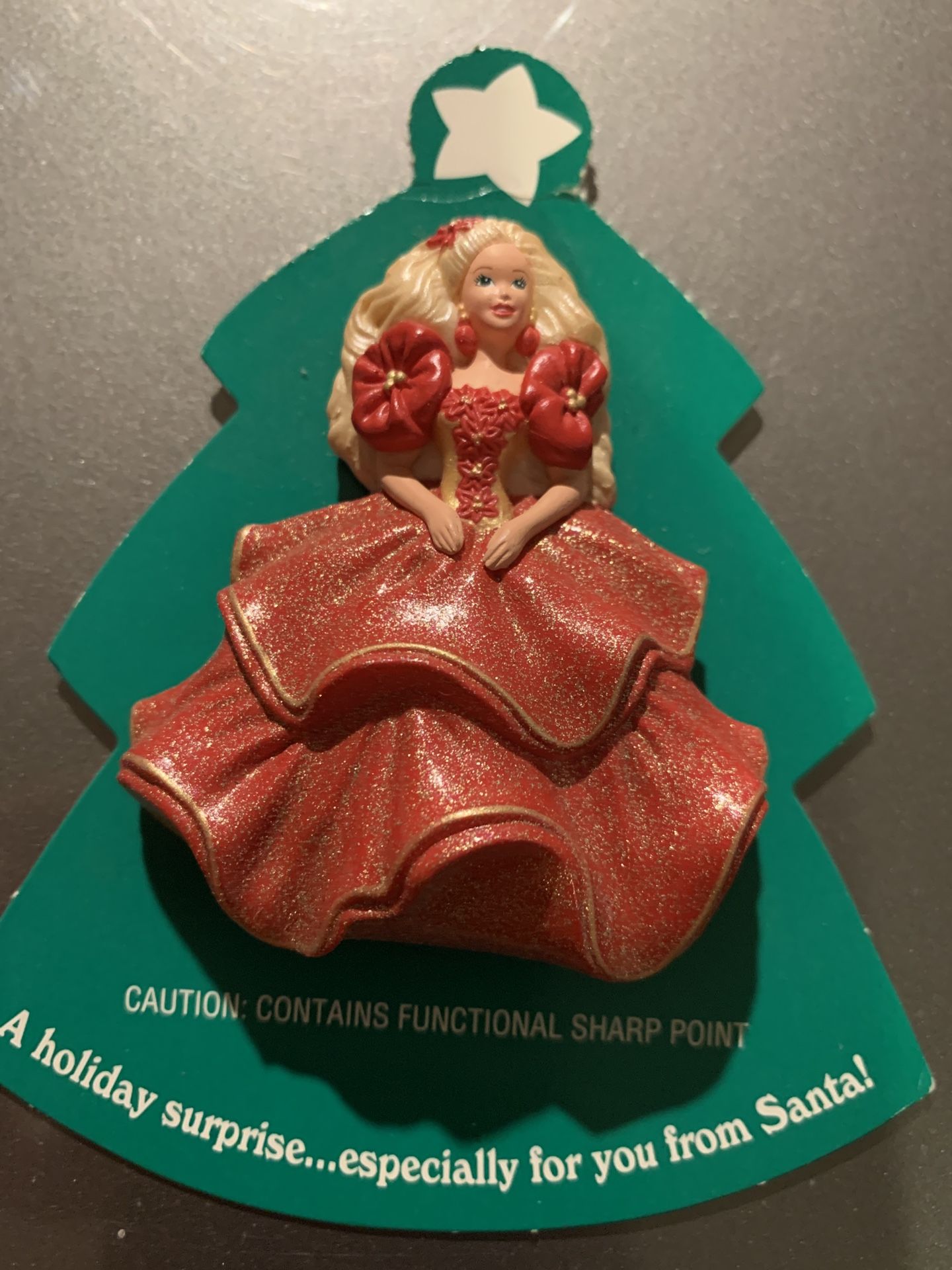 1995 New Hallmark Holiday Barbie Lapel Pin Christmas Red Dress Collectible-NEW