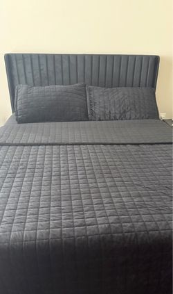 Black Upholstered Queen Bed with Headboard