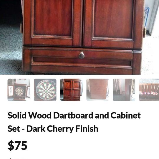 Solid Wood Dartboard and Cabinet Set - Dark Cherry Finish