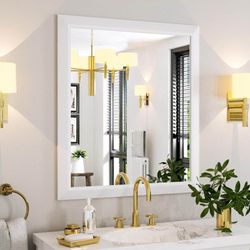 White Framed Wall Mirror – Modern Bathroom Vanity & Home Decor Accent