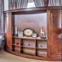 Curved Wood Entertainment Center Cabinet