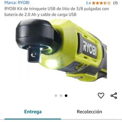 RYOBI 3/8-Inch Lithium USB Ratchet Kit with 2.0 Ah Battery and USB Charging Cable

