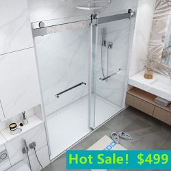 72in. W x 76 in. H Double Sliding Frameless Shower Door in  with Smooth Sliding and 3/8 in. Glass