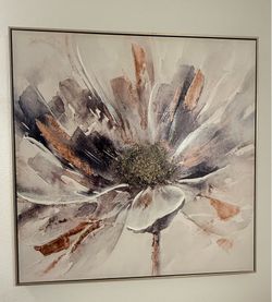 Beautiful oversized floral Large Framed Floral Wall Art – 39.5” x 39.5”.  Large statement piece that works well in a living room, bedroom, dining room